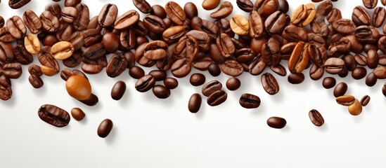 Long banner featuring flying coffee beans in a food mockup