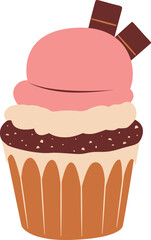 Cupcake colorful cartoon with frosting sugar. Cute dessert emoji icon sweet collection. Cute cupcake flat design for birthday parties, merry Christmas, and Happy New Year kids decorations.
