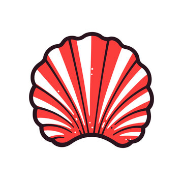 Clamshell vector icon in minimalistic, black and red line work, japan web