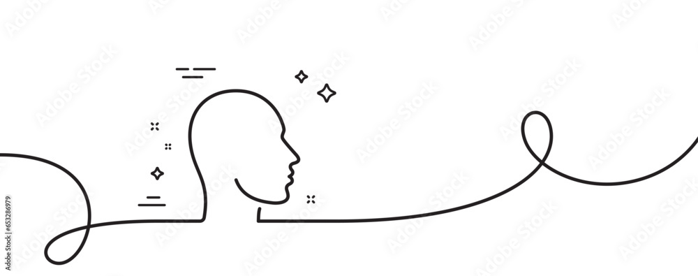 Poster head line icon. continuous one line with curl. human profile sign. facial identification symbol. hea