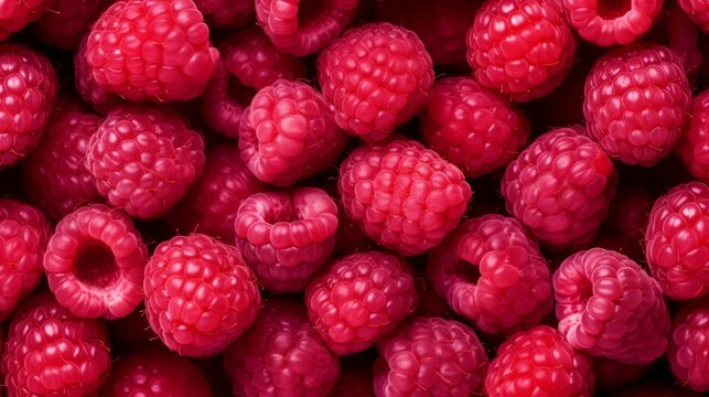 Ripe raspberry pattern. Juicy fruit background. Generative AI