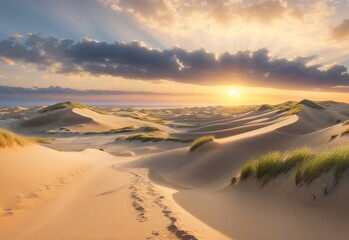 Fototapeta na wymiar Landscape of sand dunes system on beach at sunrise