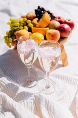 glass of wine and fruits