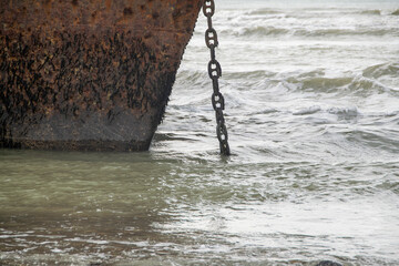 Fototapeta premium Aground ship at cabo san pablo beach, argentina