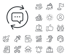Chat Speech bubble sign. Salaryman, gender equality and alert bell outline icons. Update Comments line icon. Communication symbol. Update comments line sign. Spy or profile placeholder icon. Vector