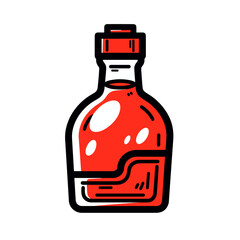 Aperitif bottle vector icon in minimalistic, black and red line work, japan web