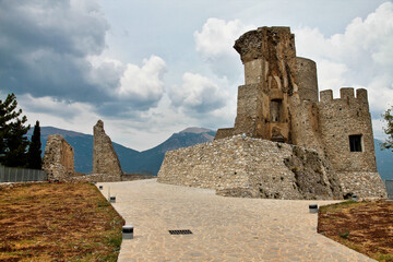 Norman castle at the top of the village of Morano Calabro in Calabria, Italy - obrazy, fototapety, plakaty