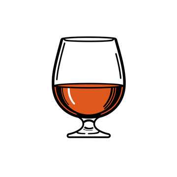 Cognac glass vector icon in minimalistic, black and red line work, japan web