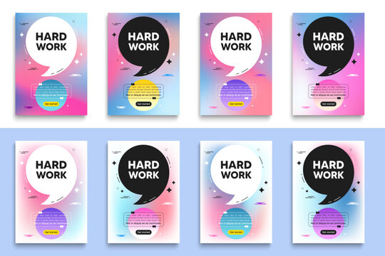 Hard work tag. Poster frame with quote. Job motivational offer. Gym workout slogan message. Hard work flyer message with comma. Gradient blur background posters. Vector