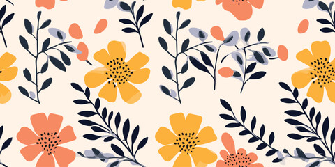pattern, seamless, floral, flower, vector, illustration, leaf, design, wallpaper, nature, decoration, texture, vintage, art, ornament, element, set, plant, decor, orange, autumn, leaves, silhouette, f