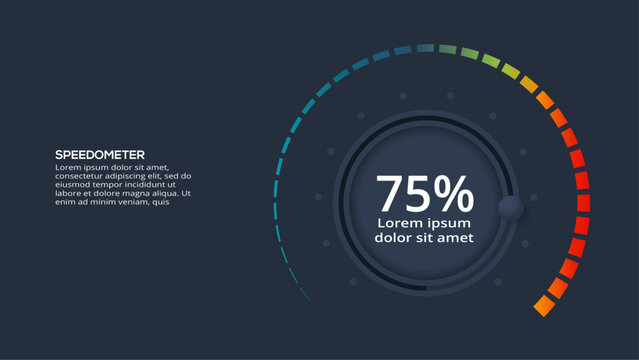 Speedometer infographic with 12 elements, presentations, vector illustration. Template for web on a black background.