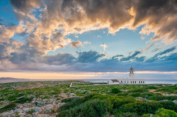 Cavalleria Lighthouse in Menorca, Spain. - 653294546