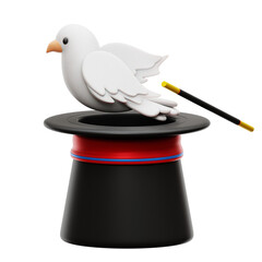 3D Magician Hat and Dove Illustration