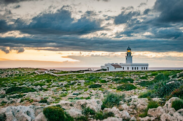 Cavalleria Lighthouse in Menorca, Spain. - 653294551