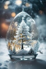 Weihnachtsbaum, schneebedeckt, im Glas - obrazy, fototapety, plakaty