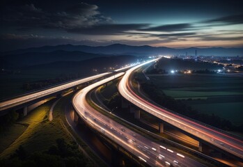 A long exposure photo of a highway at night