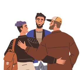 Happy people concept. Vector illustration Happy people fill room at birthday celebration Men and women happy see each other hug and laugh People on event or ceremony wear their brightest smiles