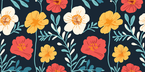 Hand drawn flowers, seamless patterns with floral for fabric, textiles, clothing, wrapping paper, cover, banner, interior decor, abstract backgrounds