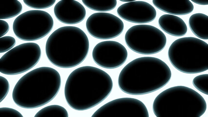 Holes on neon surface on black background. Design. Beautiful bright background with black holes on surface. Abstract neon grid with round holes