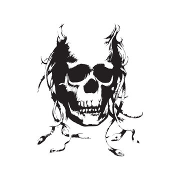 Dangerous Devil Evil Skull Snakes coming out black on white background editedable best for t shirt and could be used any item
