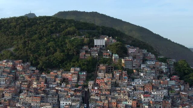 Aerial view of Cantagalo-Pavao-Pavaozinho, a neighbourhood consisting of two slums in the South Zone of Rio de Janeiro, Brazil. It is located between Ipanema and Copacabana. 