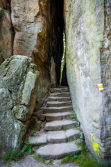 Obraz premium Prachovske skaly in sun lights, Cesky raj sandstone cliffs in Bohemian Paradise, Czech Republic