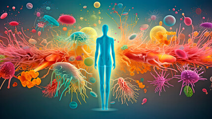Representation of the human microbiota and microbiome, the bacteria and microorganisms that we have on our body.  