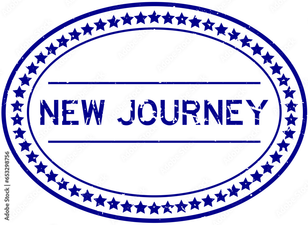 Sticker Grunge blue new journey word oval rubber seal stamp on white background