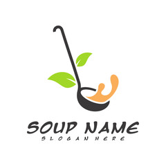 Soup logo design concept. Food Cooking logo vector. Kitchen logo with pot full of vegetables.