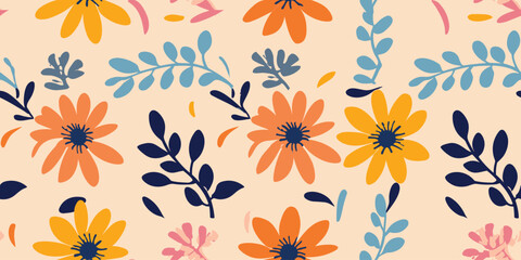 Obraz premium Hand drawn flowers, seamless patterns with floral for fabric, textiles, clothing, wrapping paper, cover, banner, interior decor, abstract backgrounds