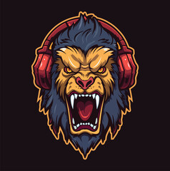 The Roaring Beast Vector Graphics Gaming Style Mascot Illustration of an Angry Hyena with Headphones, Ready to Unleash Sonic Fury