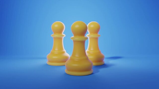 3d render of three white pawns standing on a blue background