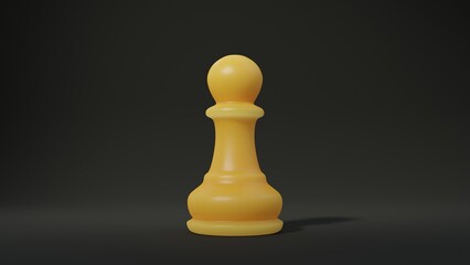 3d render one yellow wax pawn stands