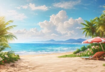 Fototapeta na wymiar Beautiful realistic summer background with beach scenery