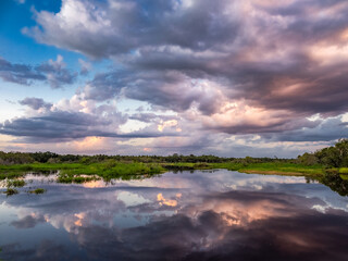 Pink clouds over the Myakka River in Myakka River State Park in Sarasota Florida USA