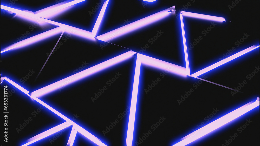 Poster computer animation of disappearing and appearing triangles. design. 3d background with triangular pa
