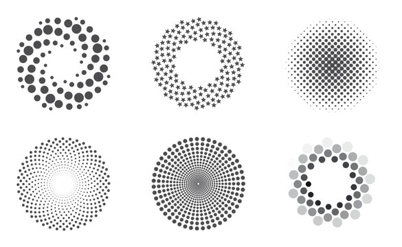Set of abstract circles from swirling dots