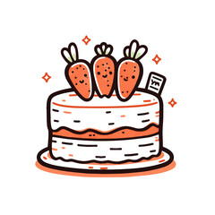 Carrot cake vector icon in minimalistic, black and red line work, japan web
