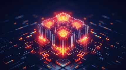 Obraz premium 3d voxel nano structure illustration science macro, backdrop research, futuristic tech 3d voxel nano structure