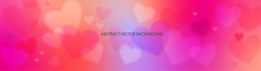 Abstract Colorful Gradient Vector Background with  Hearts. Romantic Valentines Day.