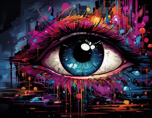 Kolorowe tęczowe oko. Surrealna abstrakcja.  