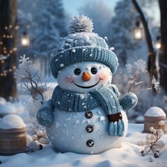 Snowman in a Snowy Winter Landscape