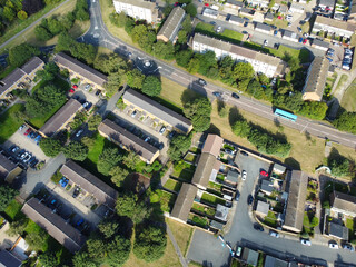 High Angle Footage of North Luton City and Residential District During Sunset. The Footage Was...