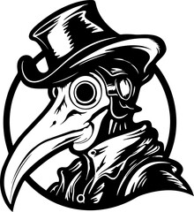 Plague doctor, Mask with beak Illustration on a transparent background