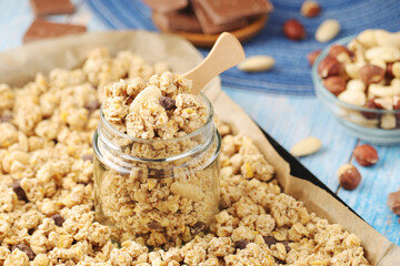 Homemade granola with nuts and chocolate