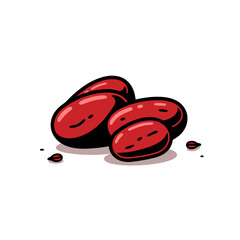 Black beans vector icon in minimalistic, black and red line work, japan web