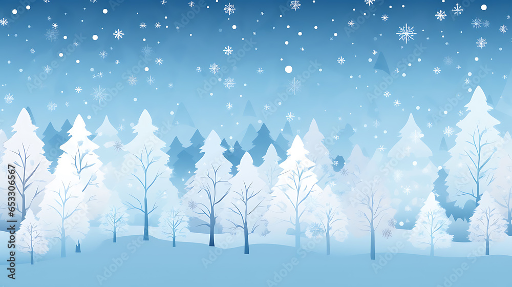 Wall mural white and blue winter landscape with snow christmas background