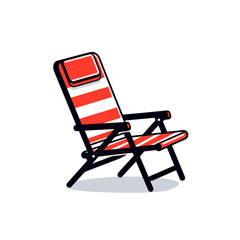 Lawn chair vector icon in minimalistic, black and red line work, japan web