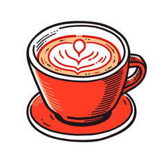Cappuccino Cup vector icon in minimalistic, black and red line work, japan web