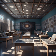 a photograph of an empty art room of a school